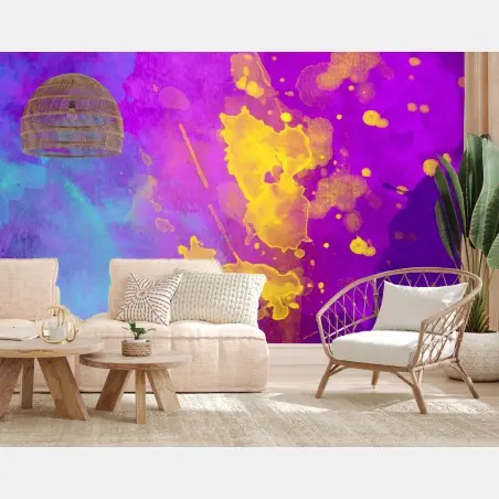 Fototapete leuchtende lila und goldene aquarellspritzer – Pixers®