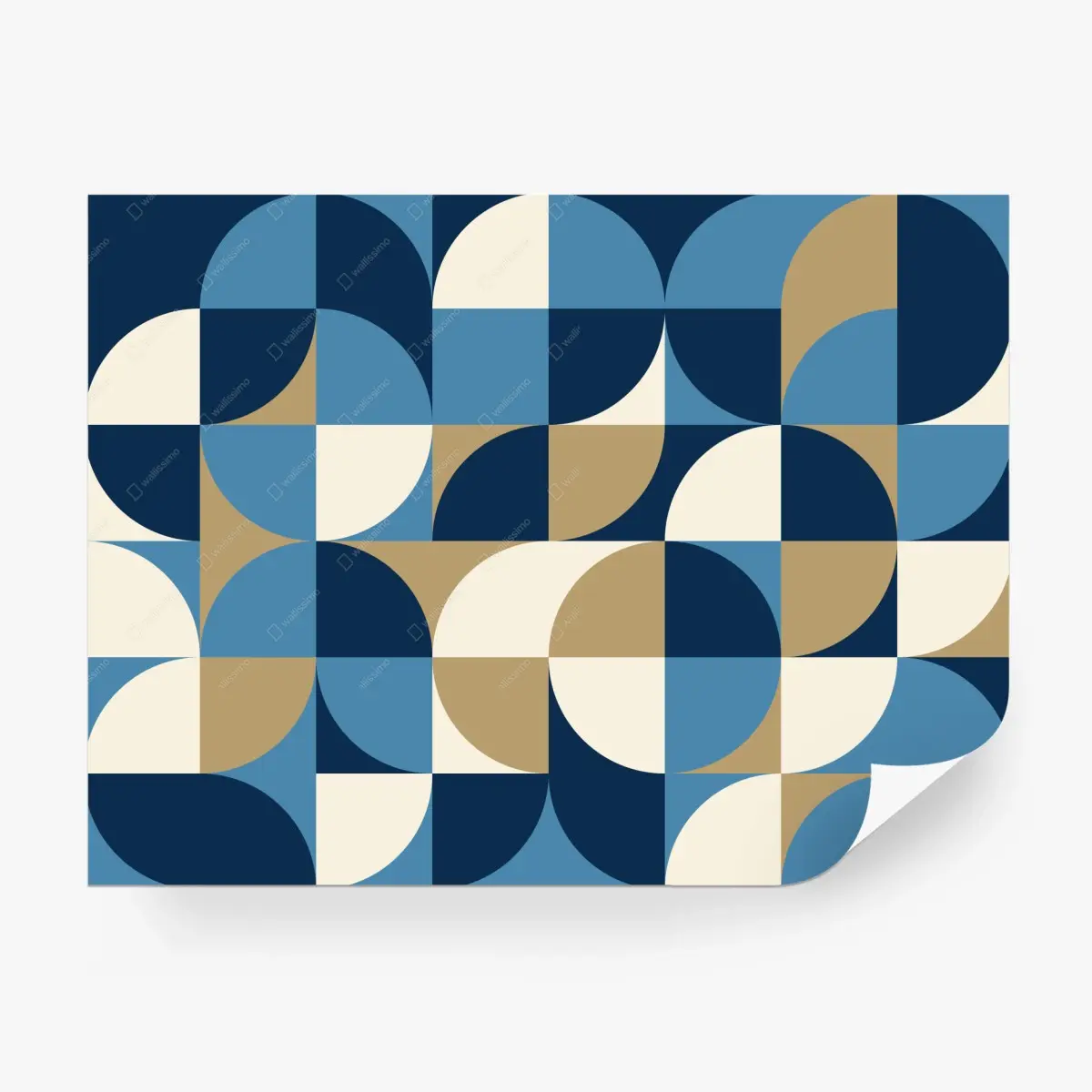 Fototapete geometrisches mid-century muster in blau und gold – Pixers®