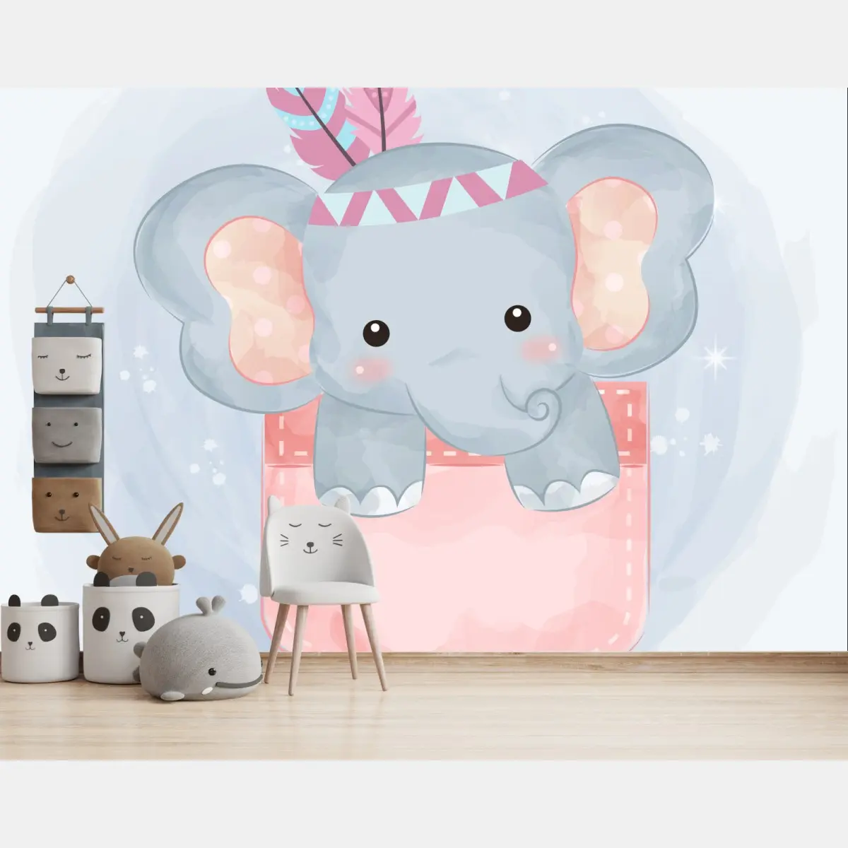 Fototapete süßer elefant in tasche aquarell – Pixers®
