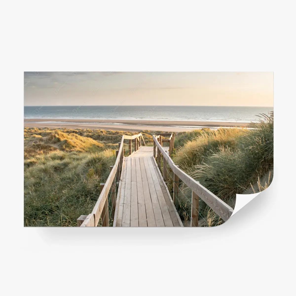 Fototapete holzsteg zur ruhigen strandlandschaft bei sonnenuntergang – Pixers®