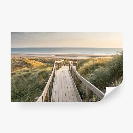 Fototapete holzsteg zur ruhigen strandlandschaft bei sonnenuntergang – Pixers®