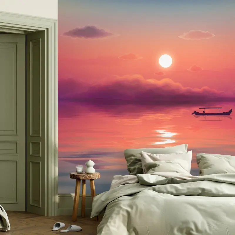 Fototapete sanfter pastellsonnenuntergang über dem meer