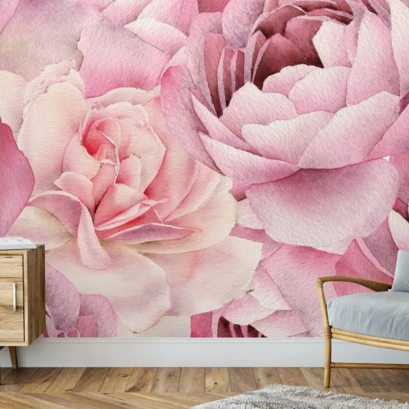 Fototapete zarte rosa rosen in aquarell