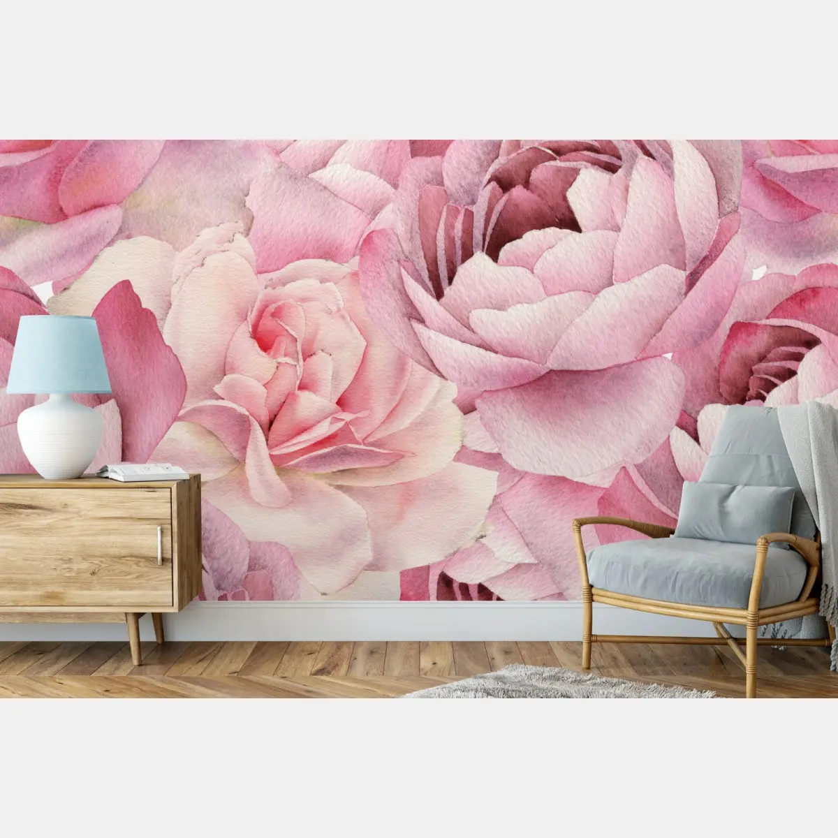 Fototapete zarte rosa rosen in aquarell – Pixers®