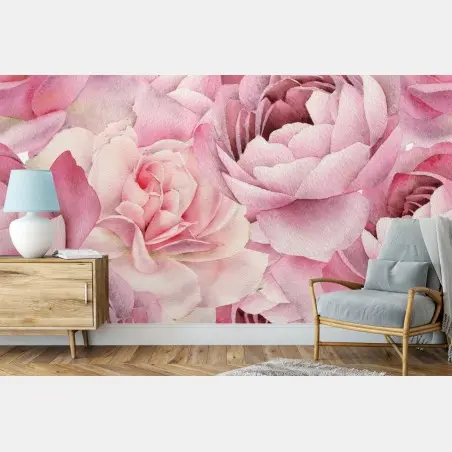 Fototapete zarte rosa rosen in aquarell – Pixers®