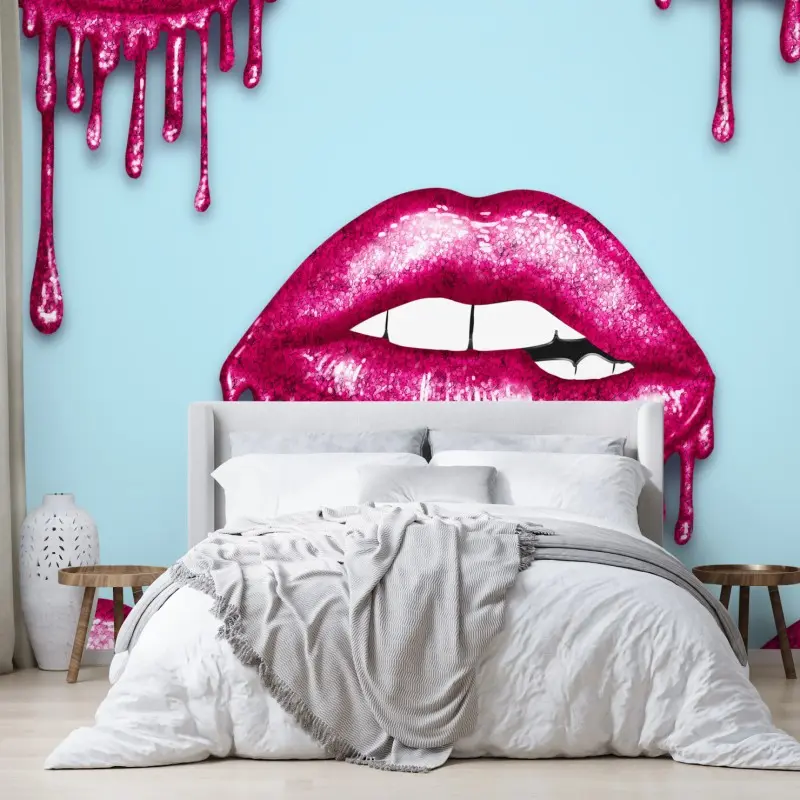 Fototapete glitzernde tropfende lippen im pop-art-stil