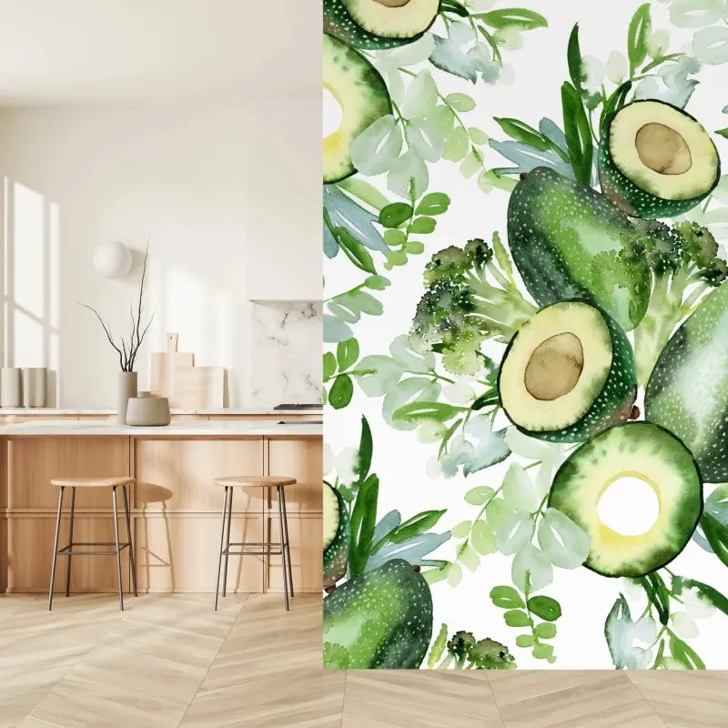 Fototapete aquarell avocado muster