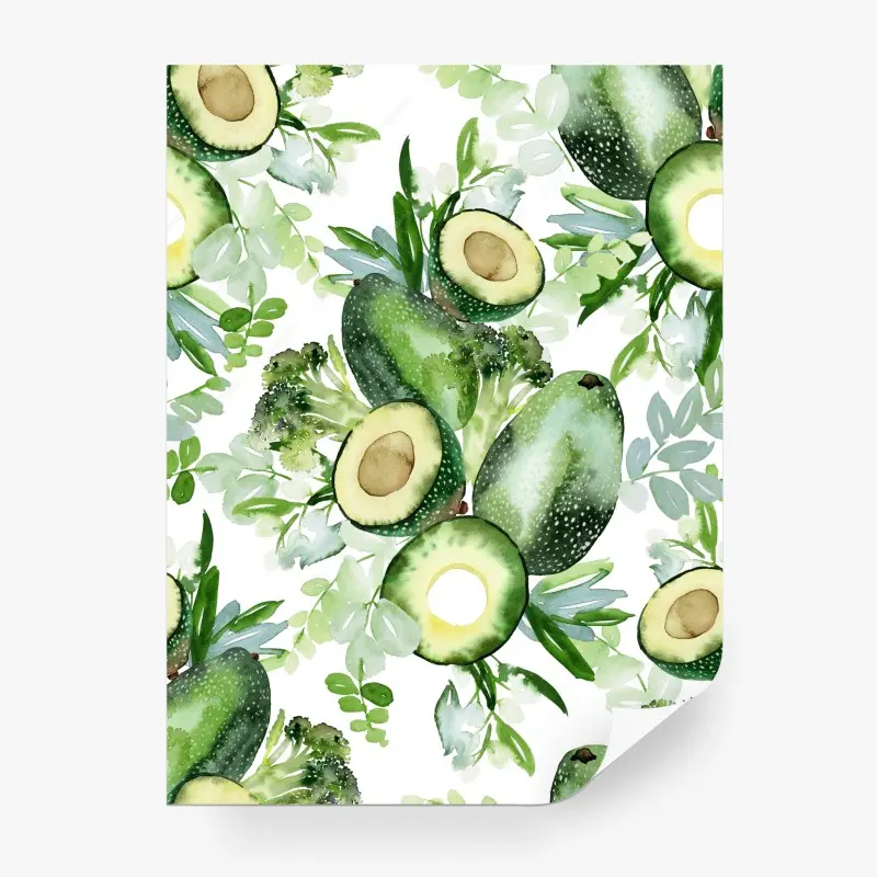 Fototapete aquarell avocado muster