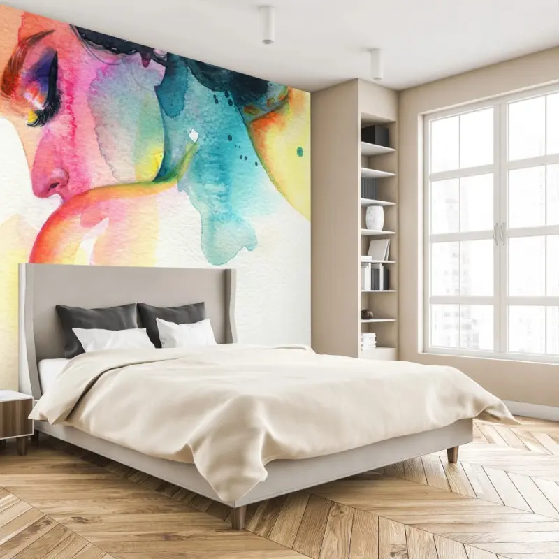 Fototapete träumerisches aquarellporträt im profil