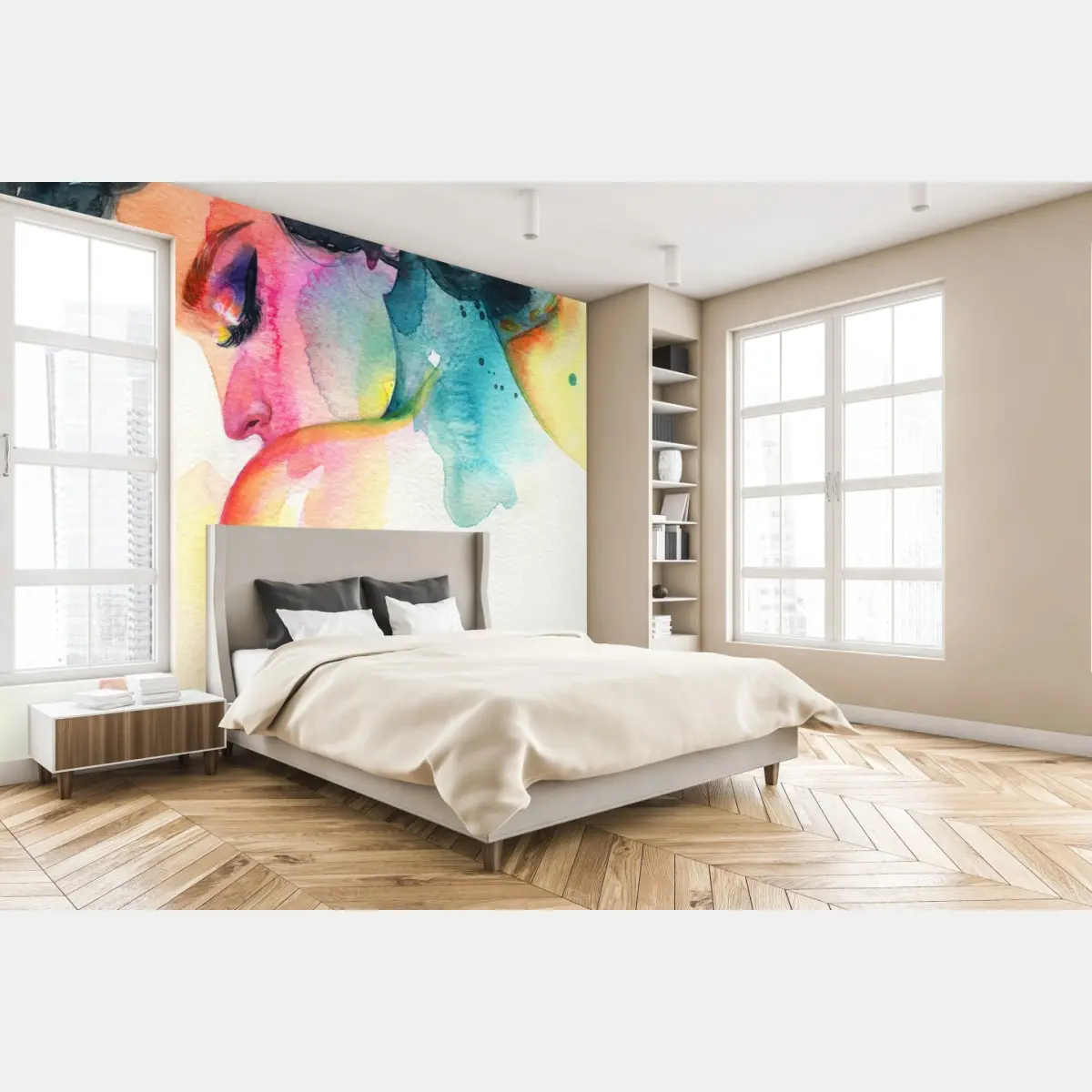 Fototapete träumerisches aquarellporträt im profil – Pixers®