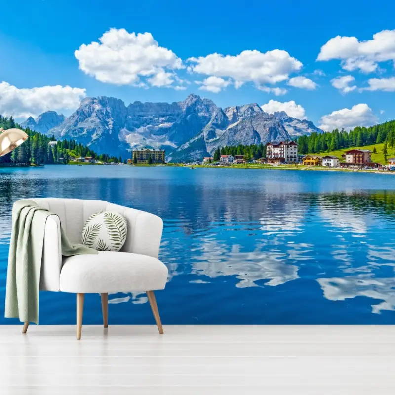 Fototapete panorama des Misurina-Sees in den Dolomiten