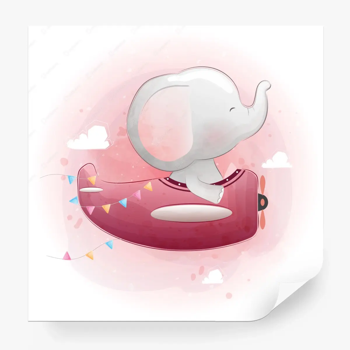 Fototapete süßer elefant im rosa flugzeug – Pixers®