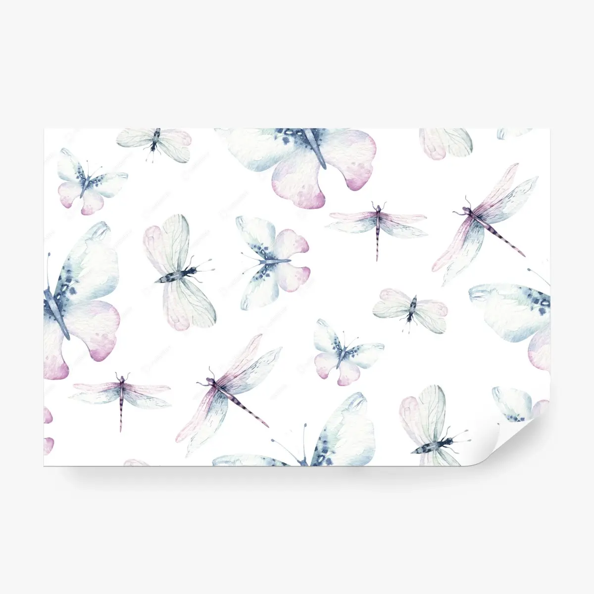 Fototapete zarte aquarell schmetterlinge und libellen – Pixers®