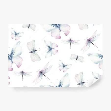 Fototapete zarte aquarell schmetterlinge und libellen – Pixers®
