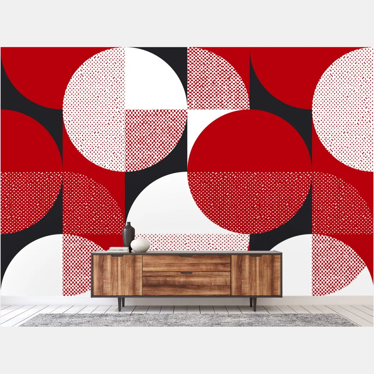 Fototapete rot-schwarzes bauhaus-muster im geometrischen stil – Pixers®