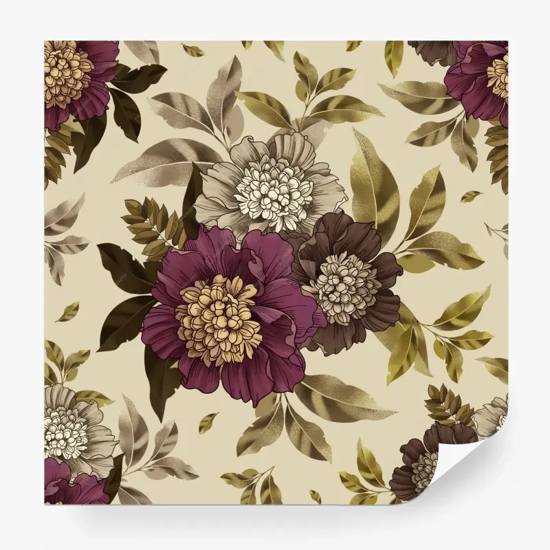 Fototapete vintage botanisches muster mit pfingstrosen