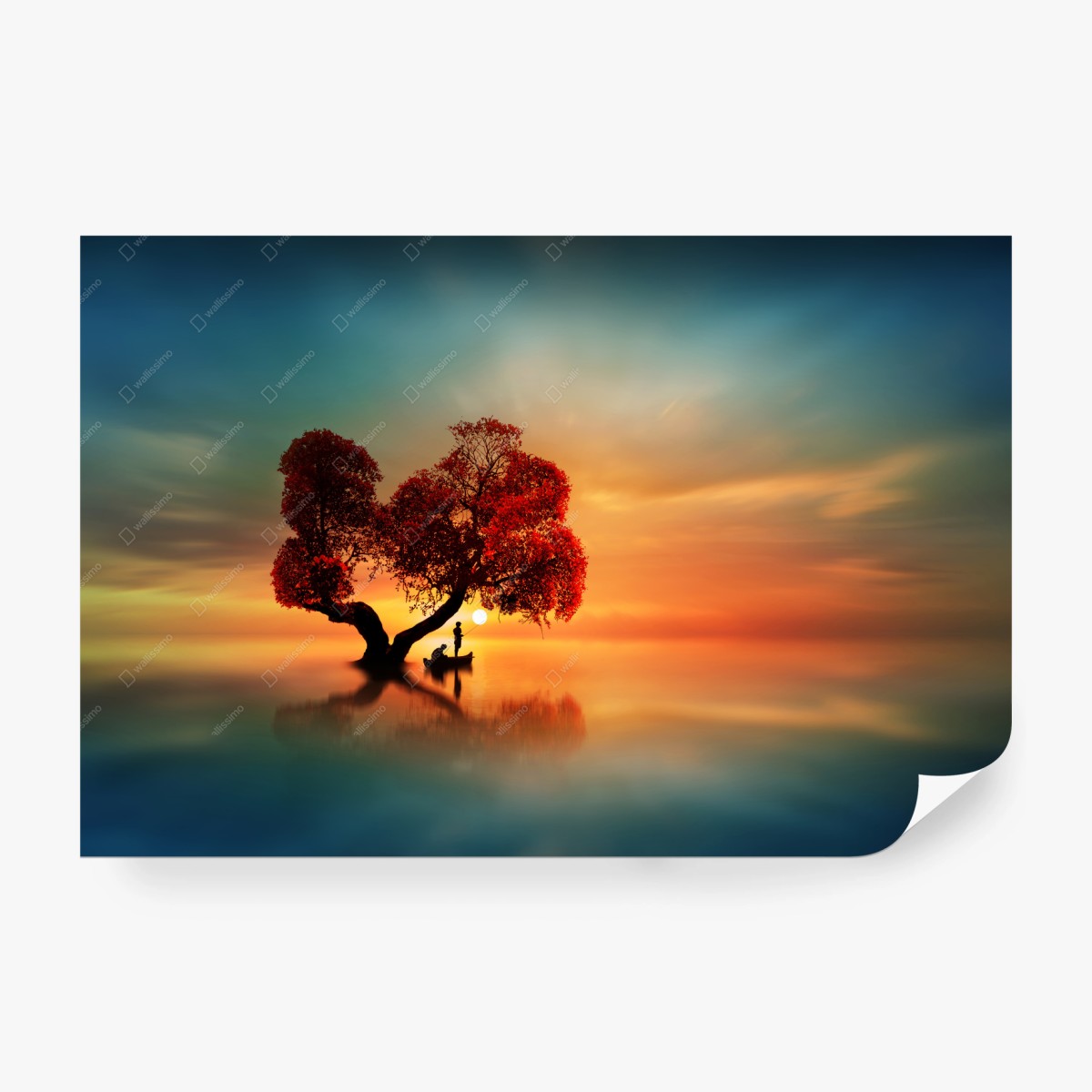 Fototapete einsamer roter baum im sonnenuntergang – Pixers®