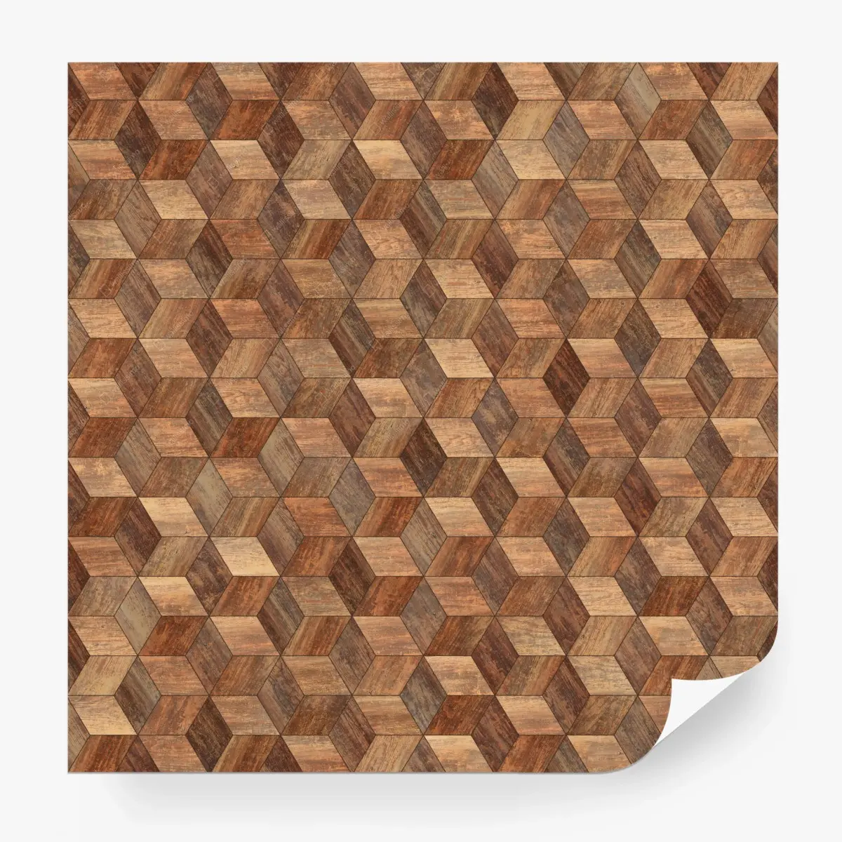 Fototapete geometrisches holzparkett mit 3d-würfeleffekt – Pixers®