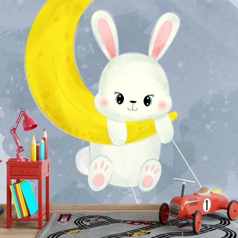 Fototapete häschen auf dem mond aquarellillustration