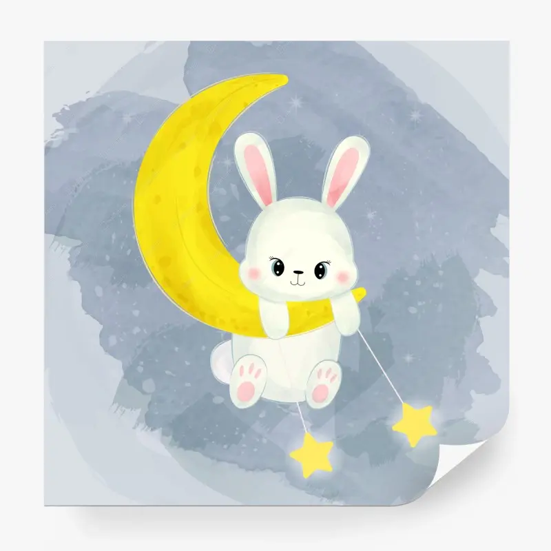 Fototapete häschen auf dem mond aquarellillustration