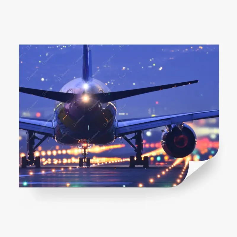 Fototapete flugzeug auf der startbahn bei dämmerung