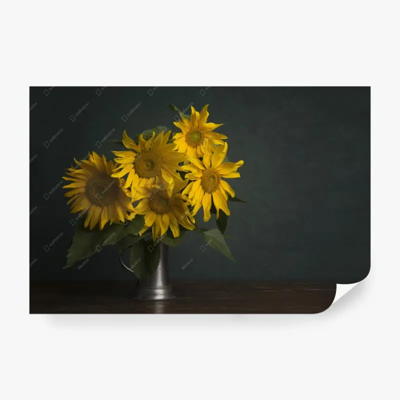Fototapete strauß sonnenblumen auf dunklem hintergrund