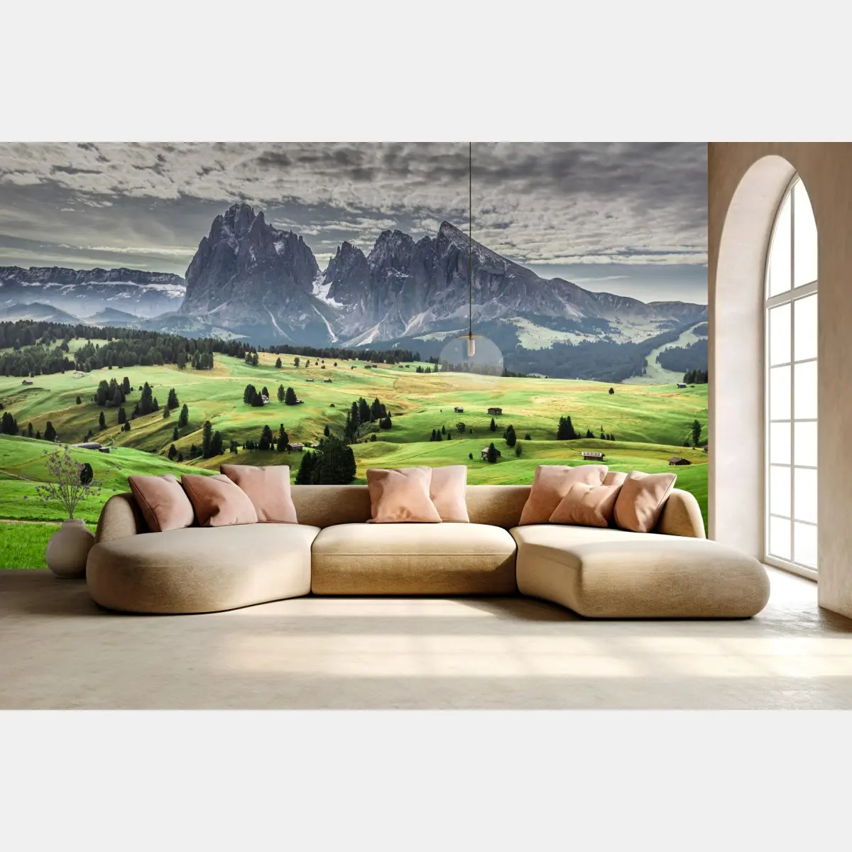 Fototapete alpenwiese vor dramatischen gipfeln – Pixers®
