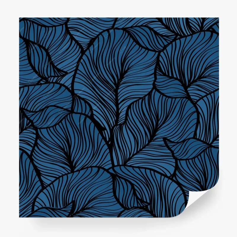 Fototapete tiefblaues botanisches blattmuster