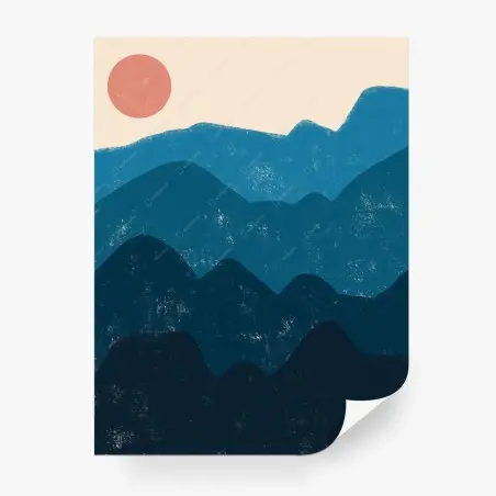 Fototapete strukturierte blaue berglandschaft mit sonne – Pixers®