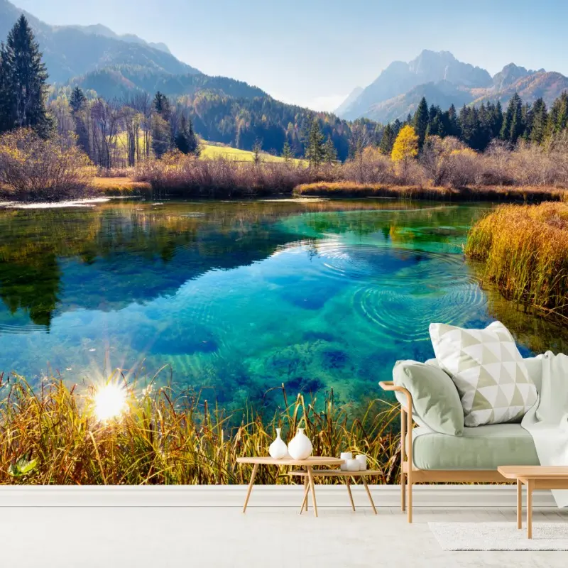 Fototapete Zelenci naturreservat, Julische Alpen herbstliche landschaft