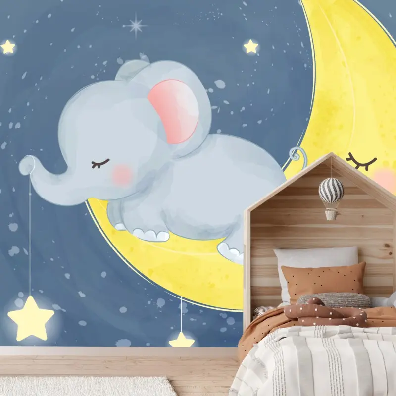 Fototapete schlafender elefant auf dem mond fürs kinderzimmer