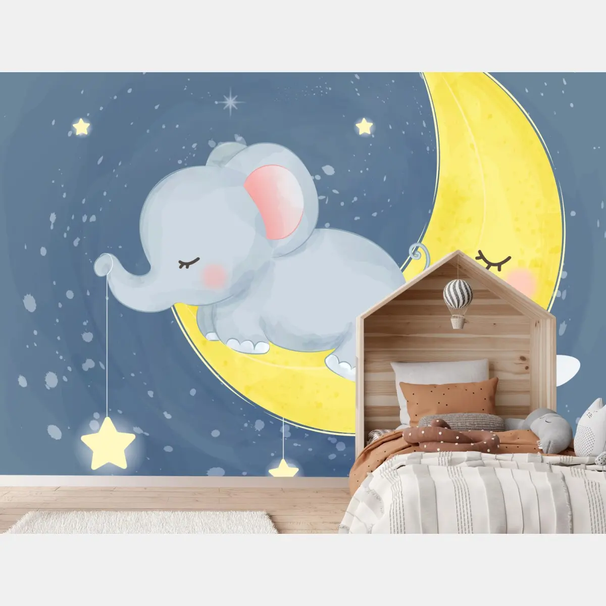 Fototapete schlafender elefant auf dem mond fürs kinderzimmer – Pixers®