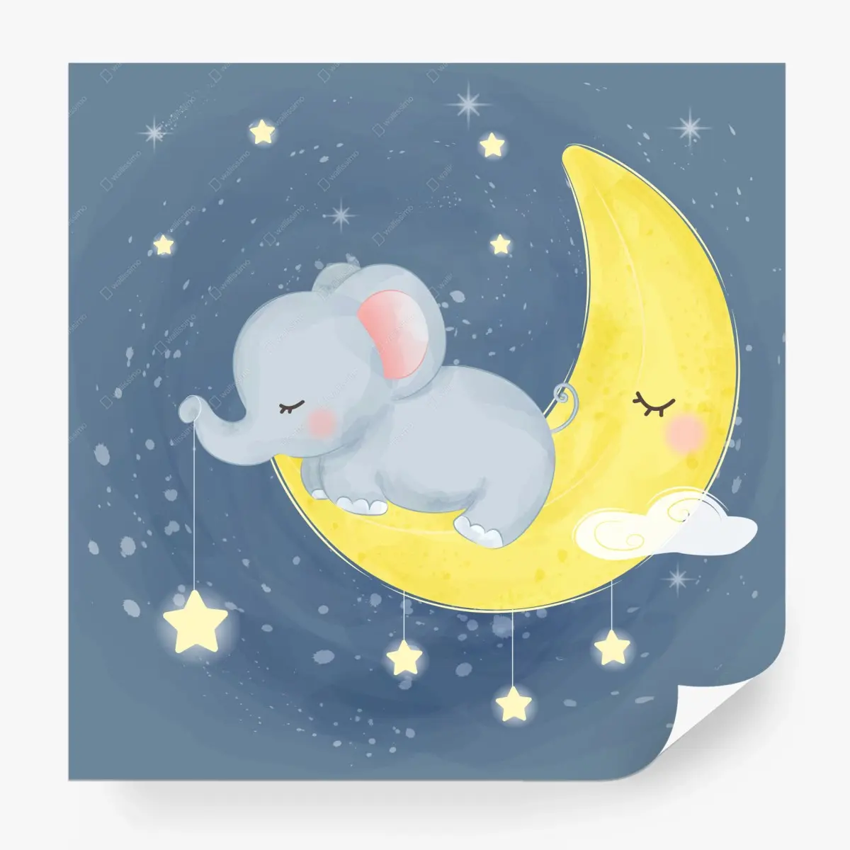 Fototapete schlafender elefant auf dem mond fürs kinderzimmer – Pixers®
