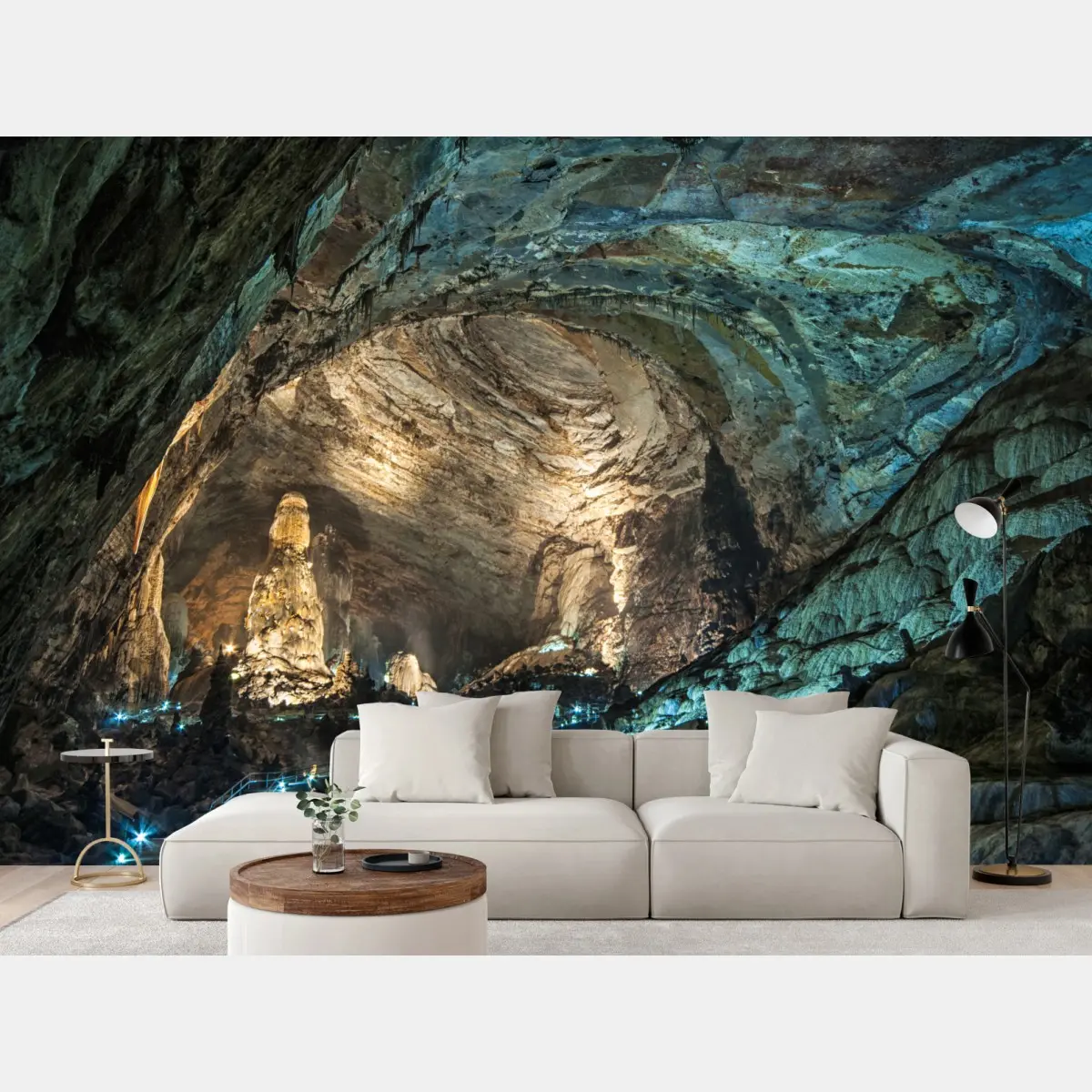 Fototapete beleuchtetes höhleninnere mit mächtigen stalagmiten – Pixers®