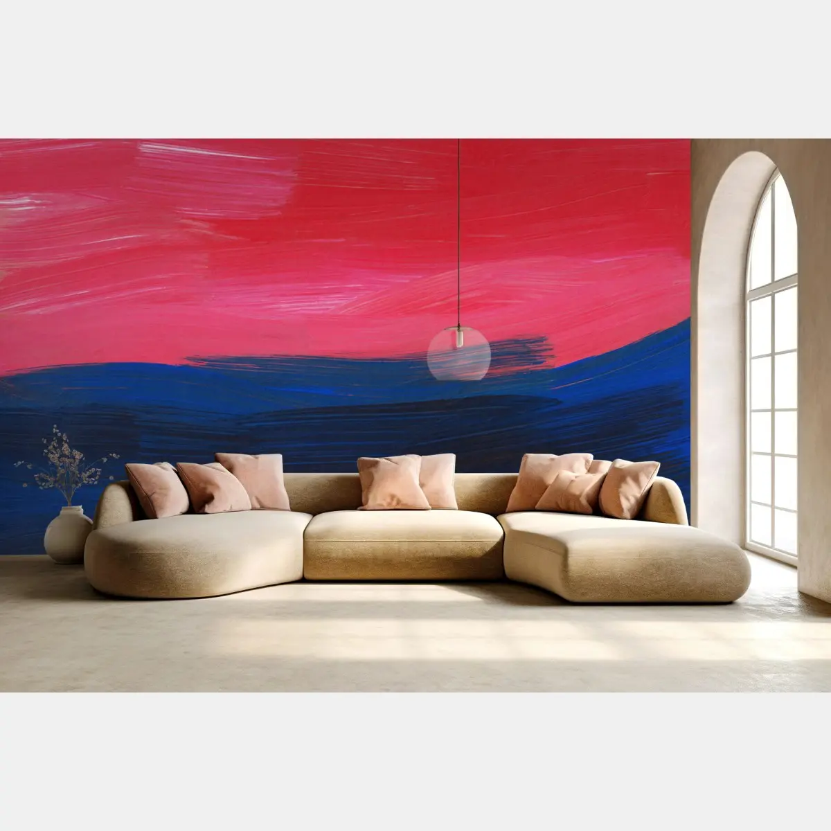 Fototapete leuchtender rosa-blauer abstrakter horizont – Pixers®