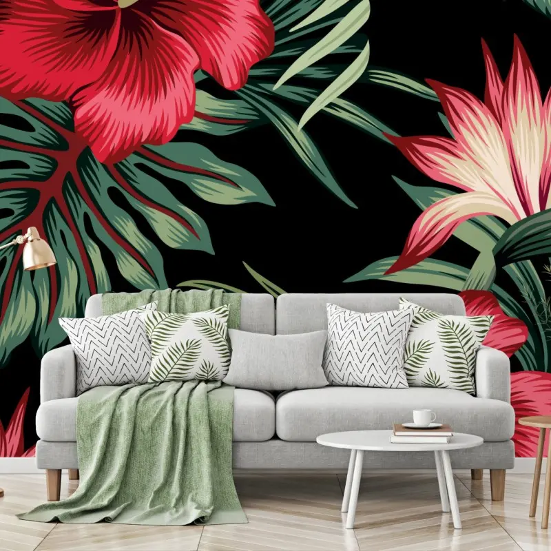 Fototapete tropischer hibiskus botanischer druck
