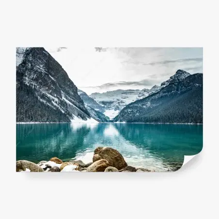 Fototapete türkisfarbener alpensee mit verschneiten gipfeln – Pixers®