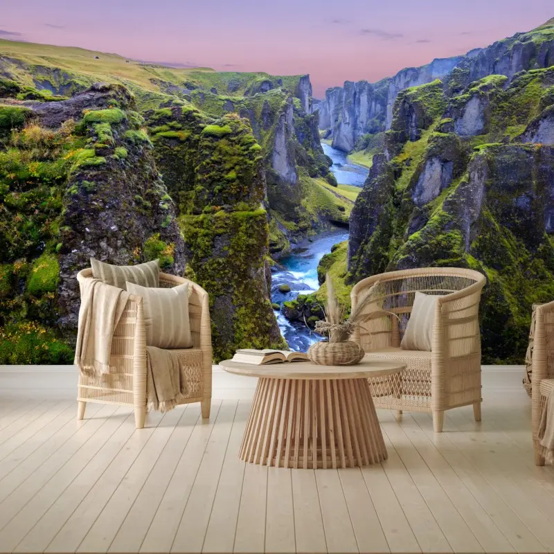 Fototapete Fjadrargljufur canyon bei sonnenuntergang