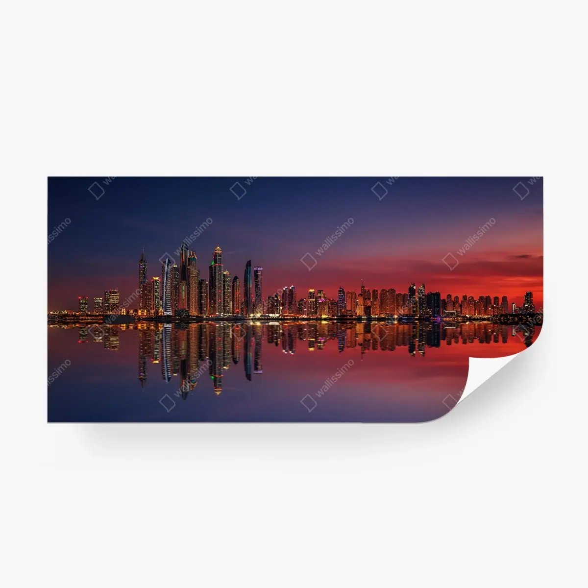 Fototapete stadtpanorama bei sonnenuntergang mit spiegelung – Pixers®