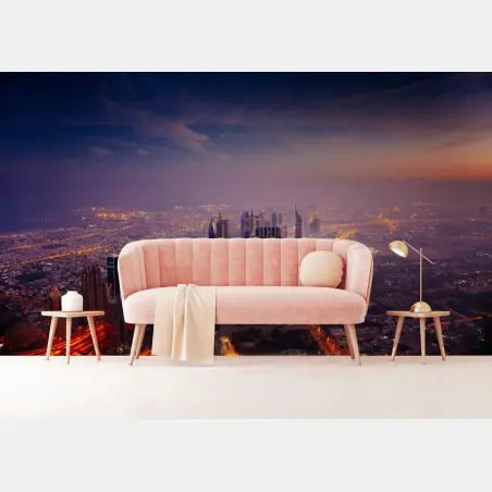 Fototapete abendliche stadtskyline mit leuchtenden lichtern – Pixers®