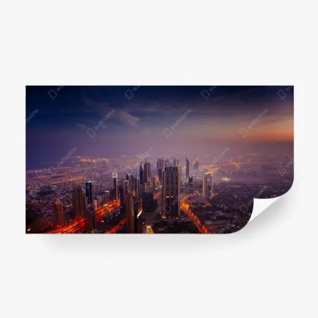 Fototapete abendliche stadtskyline mit leuchtenden lichtern – Pixers®