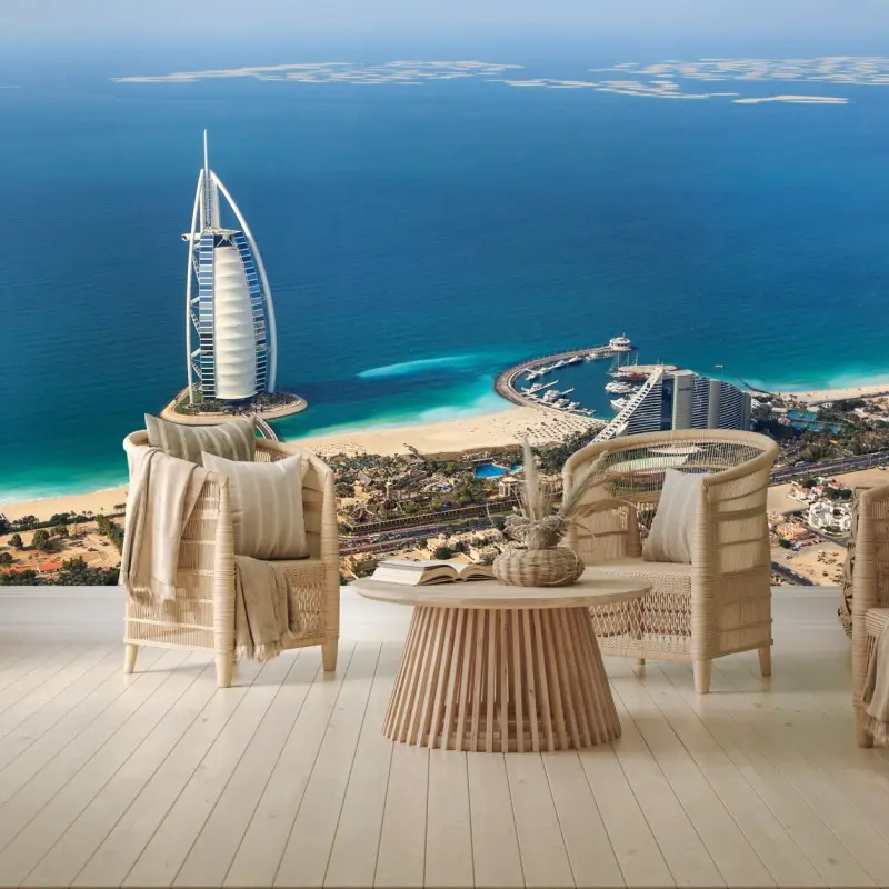 Fototapete Dubai Burj Al Arab über türkisfarbenem meer