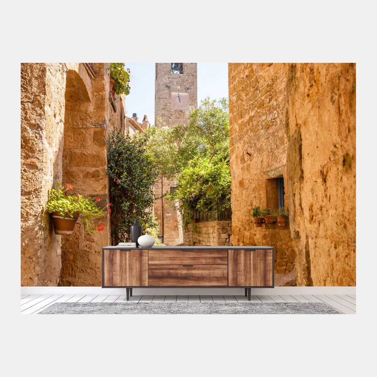 Fototapete sonnige gasse in Civita di Bagnoregio – Pixers®