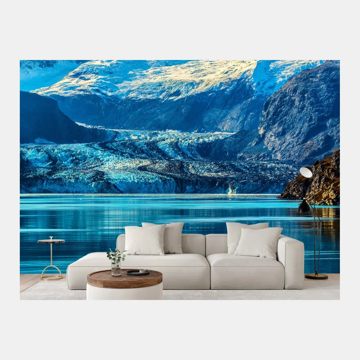 Fototapete majestätischer alpiner gletscher mit spiegelung – Pixers®