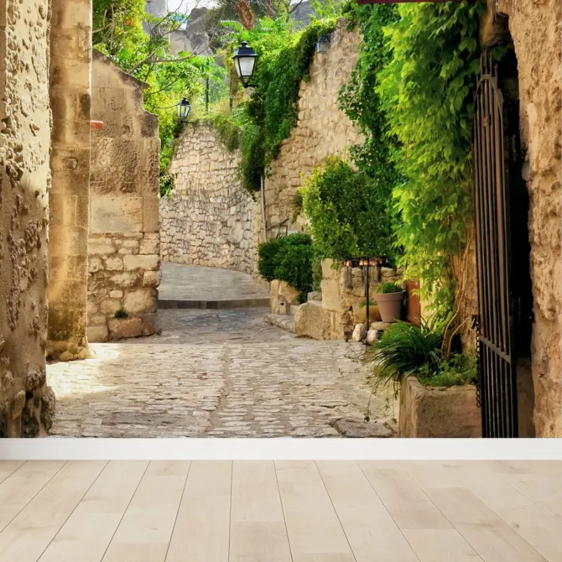Fototapete reizende kopfsteinpflasterstraße in Les Baux de Provence