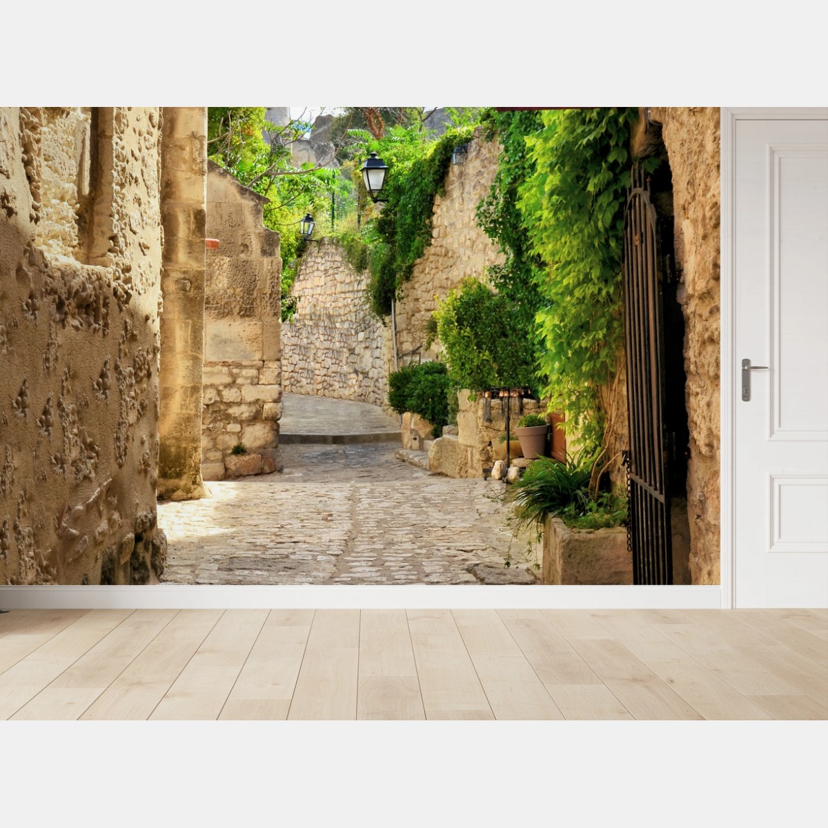 Fototapete reizende kopfsteinpflasterstraße in Les Baux de Provence – Pixers®