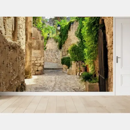 Fototapete reizende kopfsteinpflasterstraße in Les Baux de Provence – Pixers®