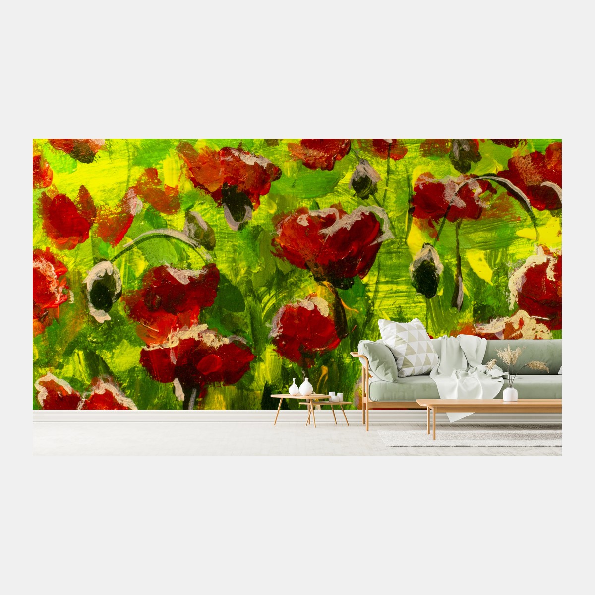 Fototapete feld roter mohnblumen – Pixers®