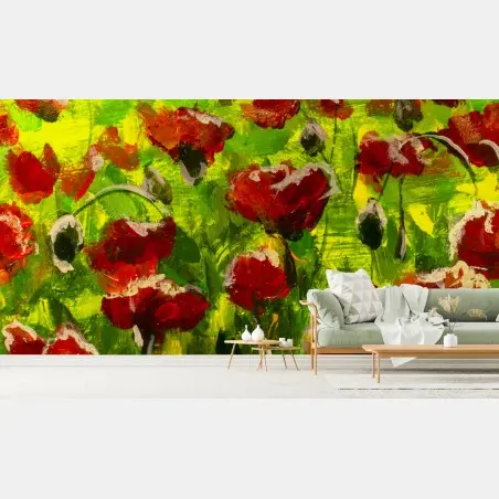Fototapete feld roter mohnblumen – Pixers®