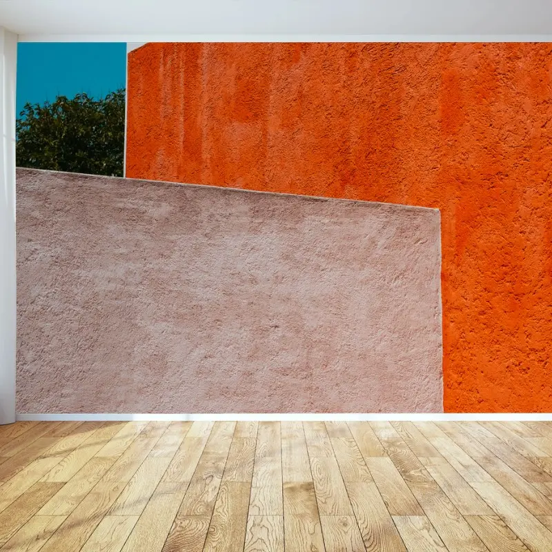 Fototapete mutige geometrische fassade in orange und türkis